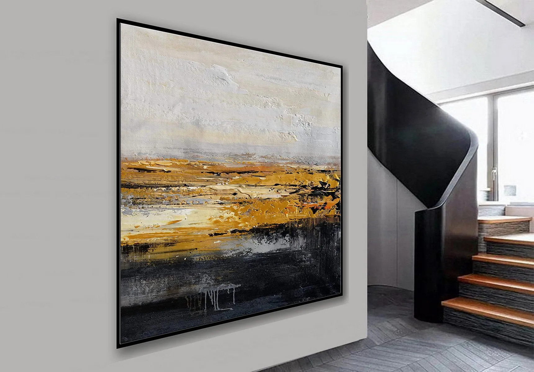 Black And White Gold Minimalist Abstract Oversize Canvas Wall Art Ap079