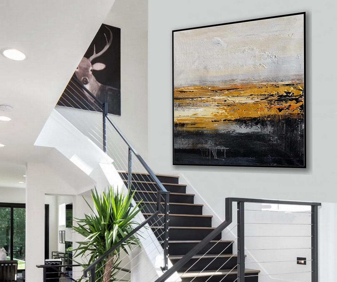 Black And White Gold Minimalist Abstract Oversize Canvas Wall Art Ap079