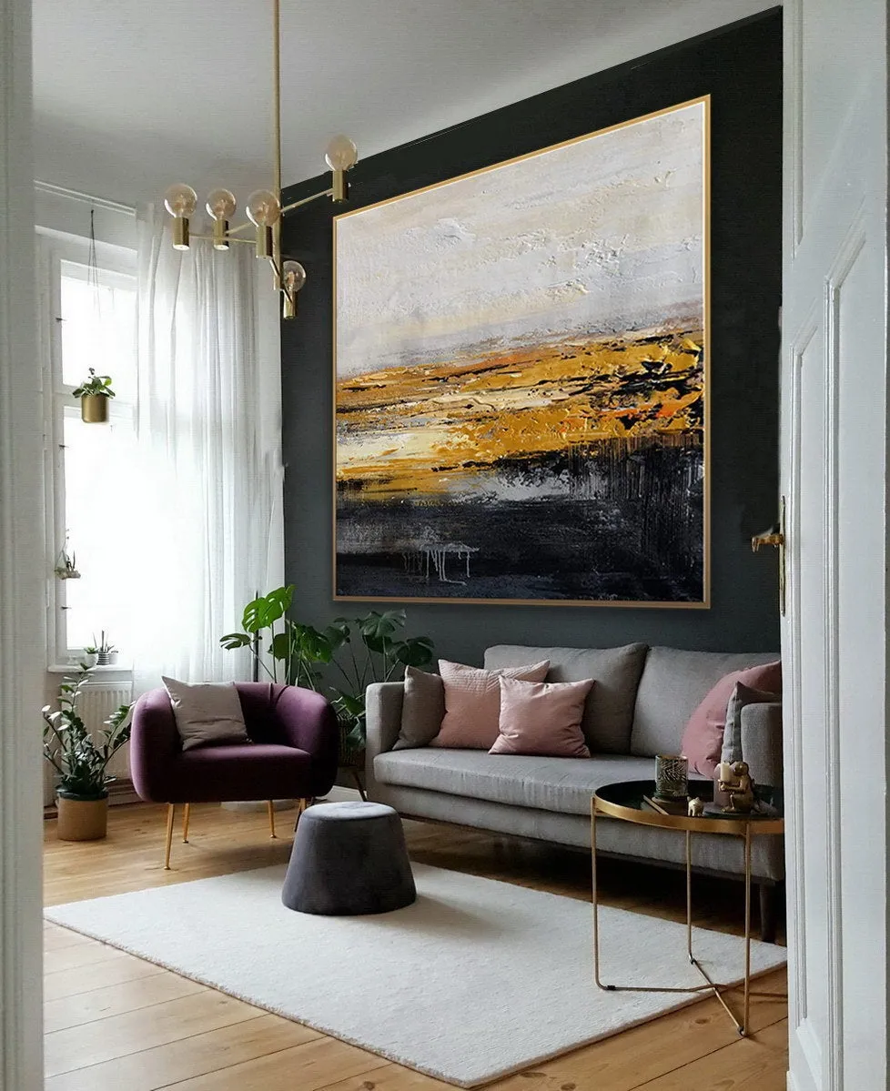 Black And White Gold Minimalist Abstract Oversize Canvas Wall Art Ap079