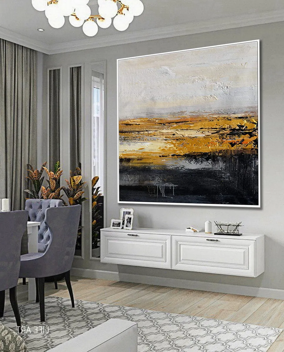 Black And White Gold Minimalist Abstract Oversize Canvas Wall Art Ap079