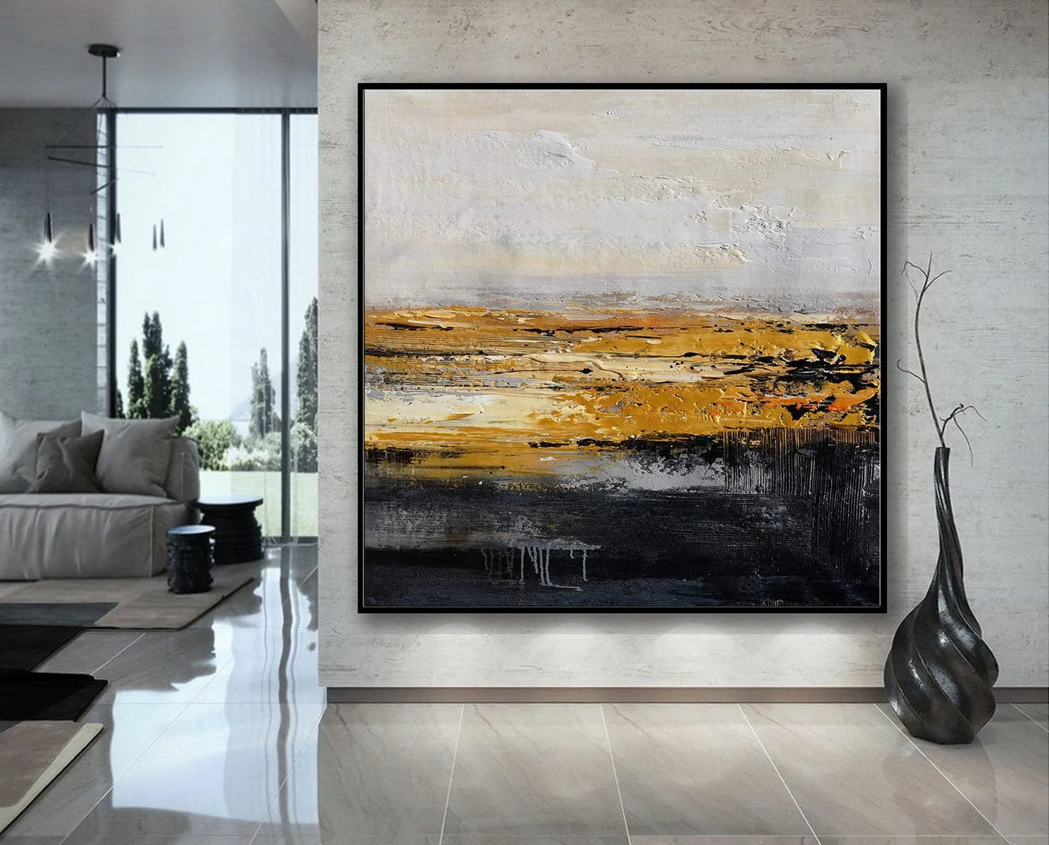 Black And White Gold Minimalist Abstract Oversize Canvas Wall Art Ap079