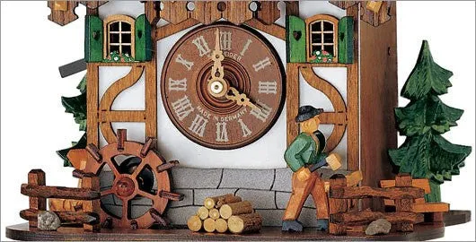 Black Forest Musical Wood Chopper with Green Shirt Cuckoo Clock
