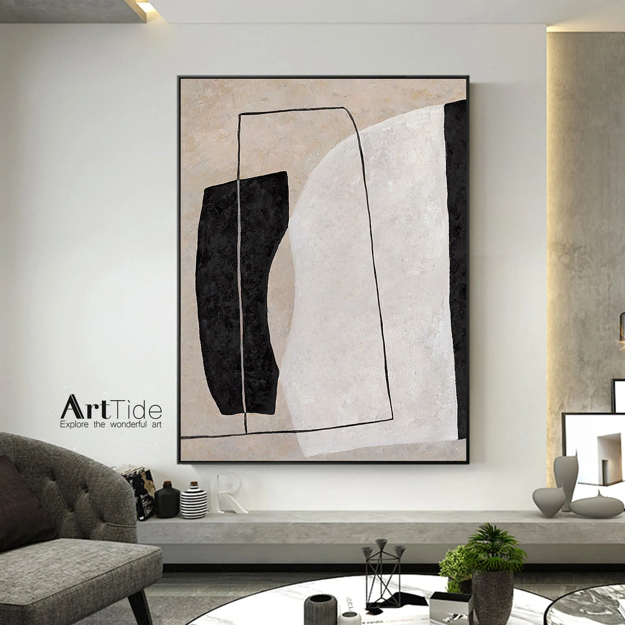 Black White Beige Modern Wall Decor Contemporary Painting Qp098