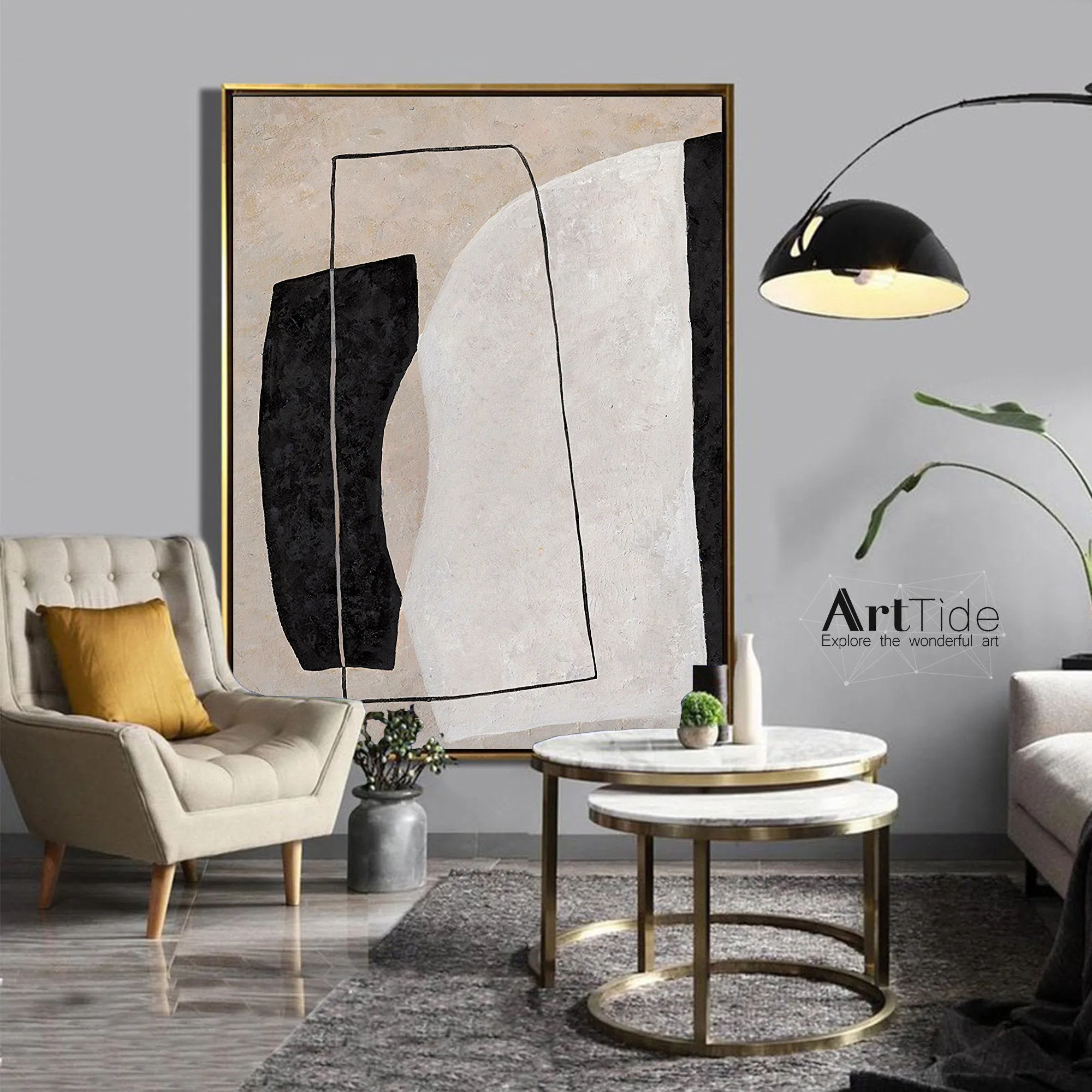 Black White Beige Modern Wall Decor Contemporary Painting Qp098
