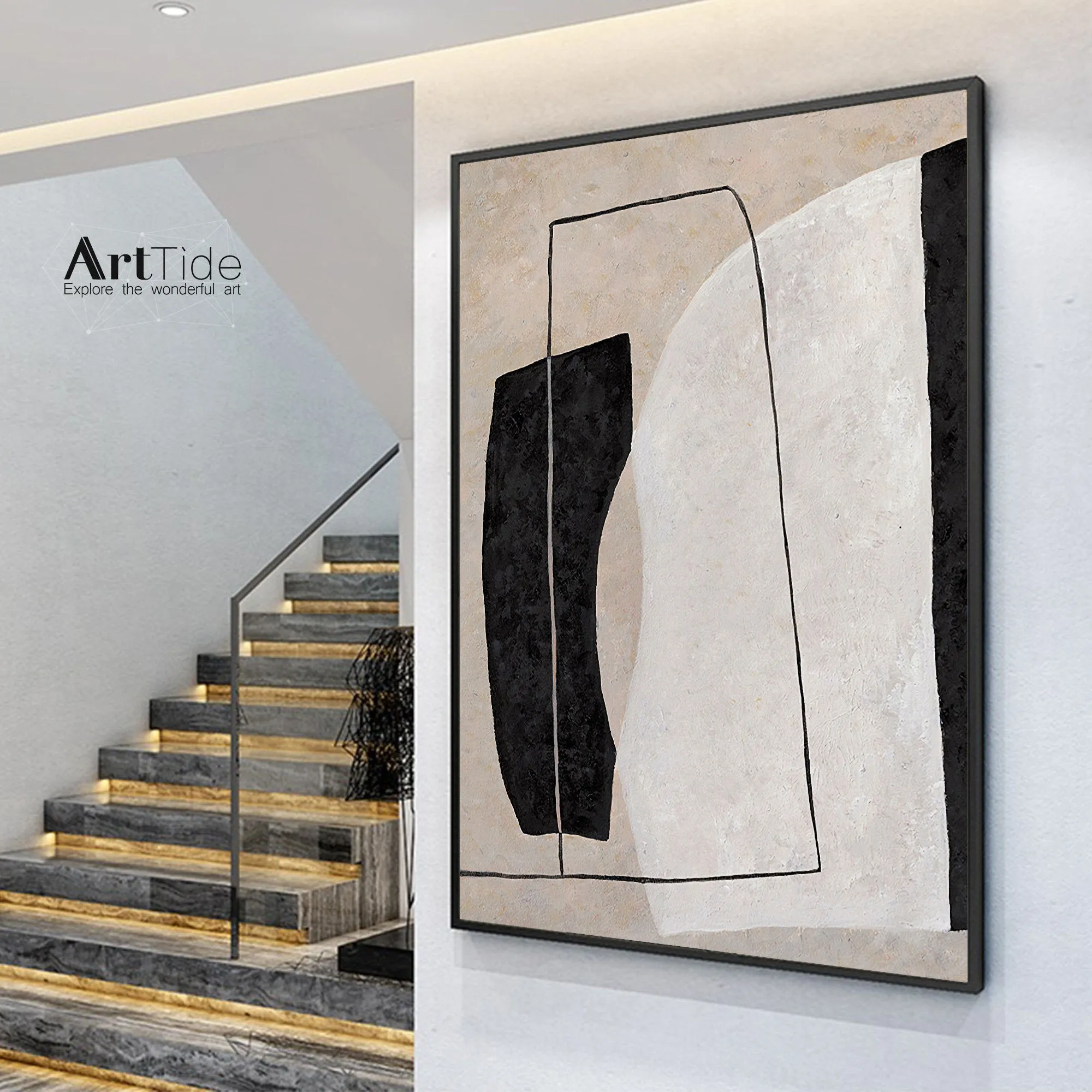 Black White Beige Modern Wall Decor Contemporary Painting Qp098