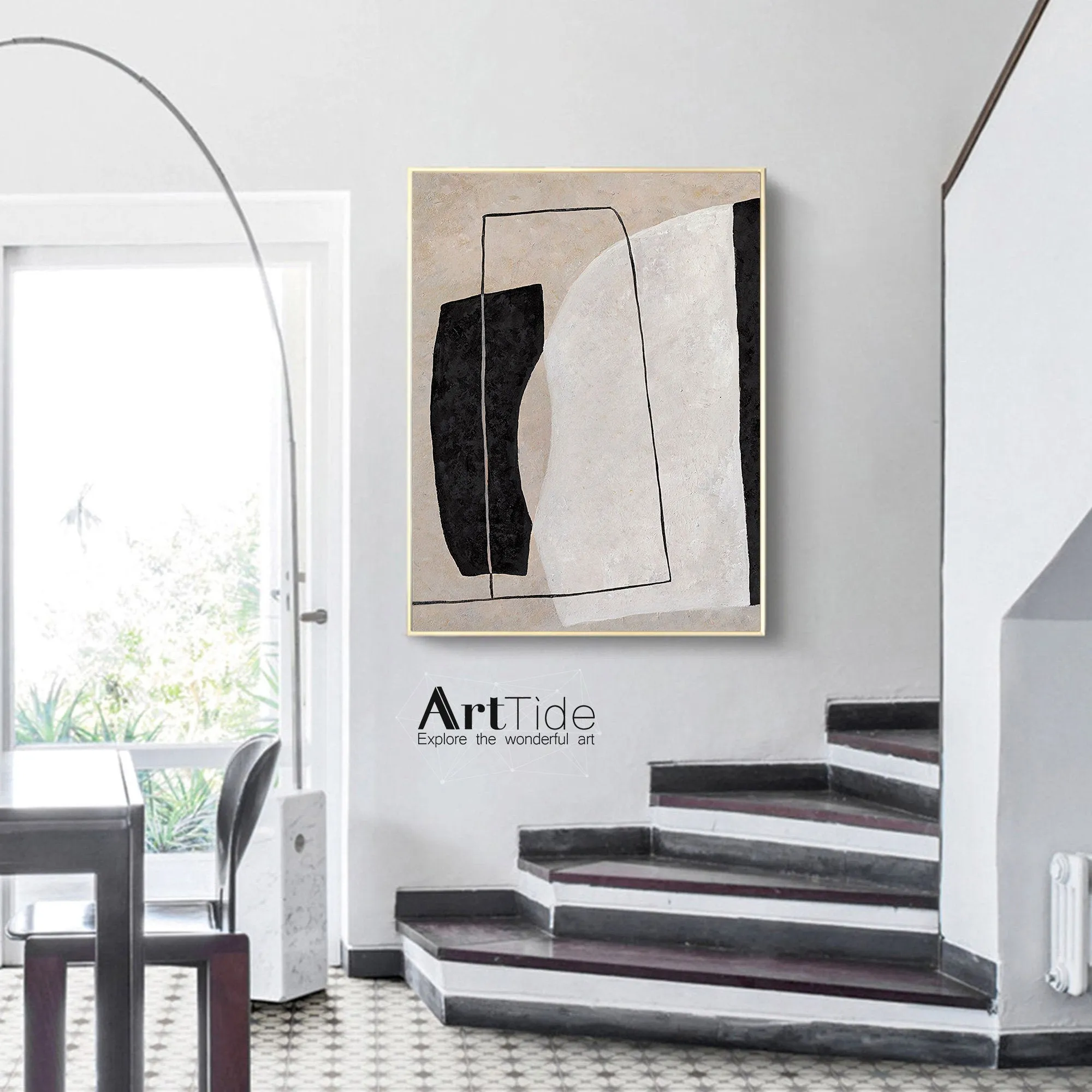 Black White Beige Modern Wall Decor Contemporary Painting Qp098