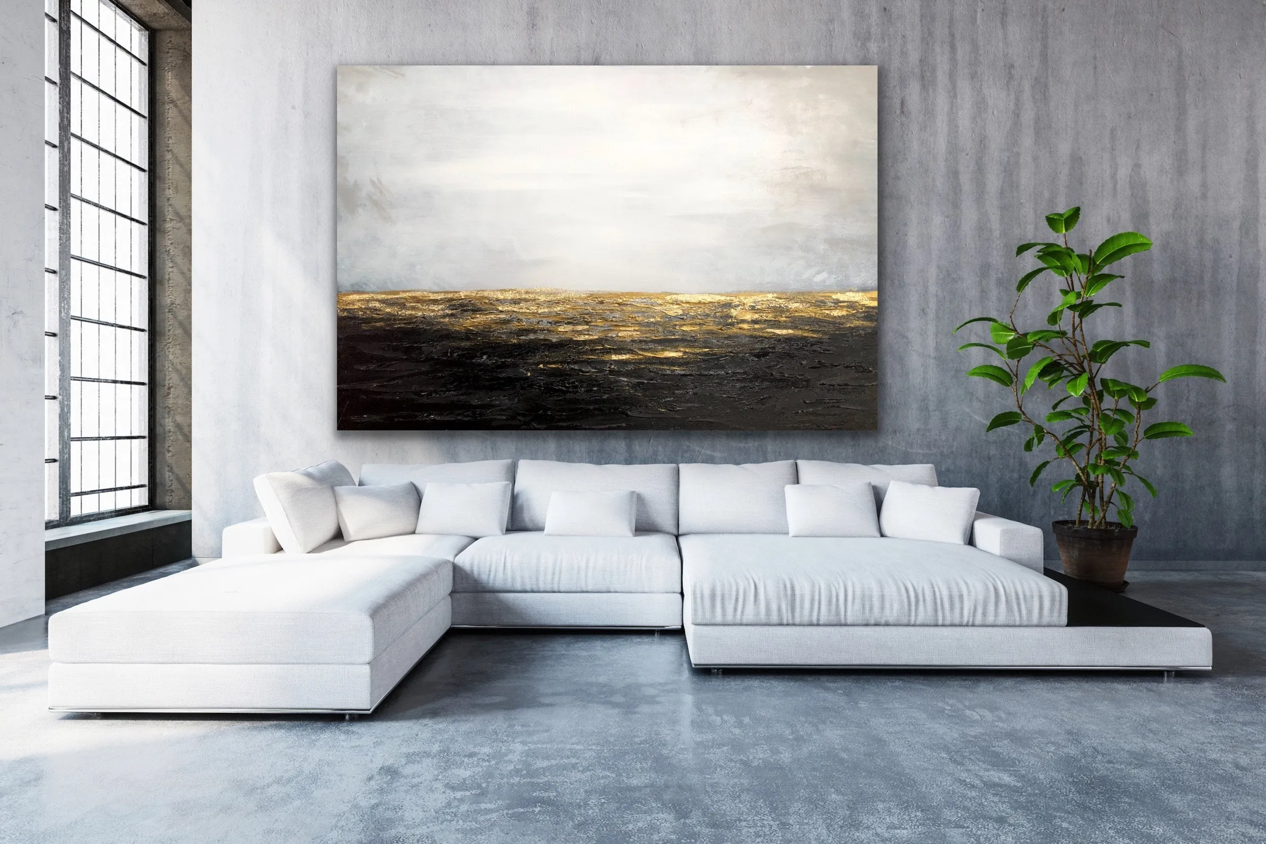 Black White Gold Painting on Canvas Contemporary Art Decor Wp011