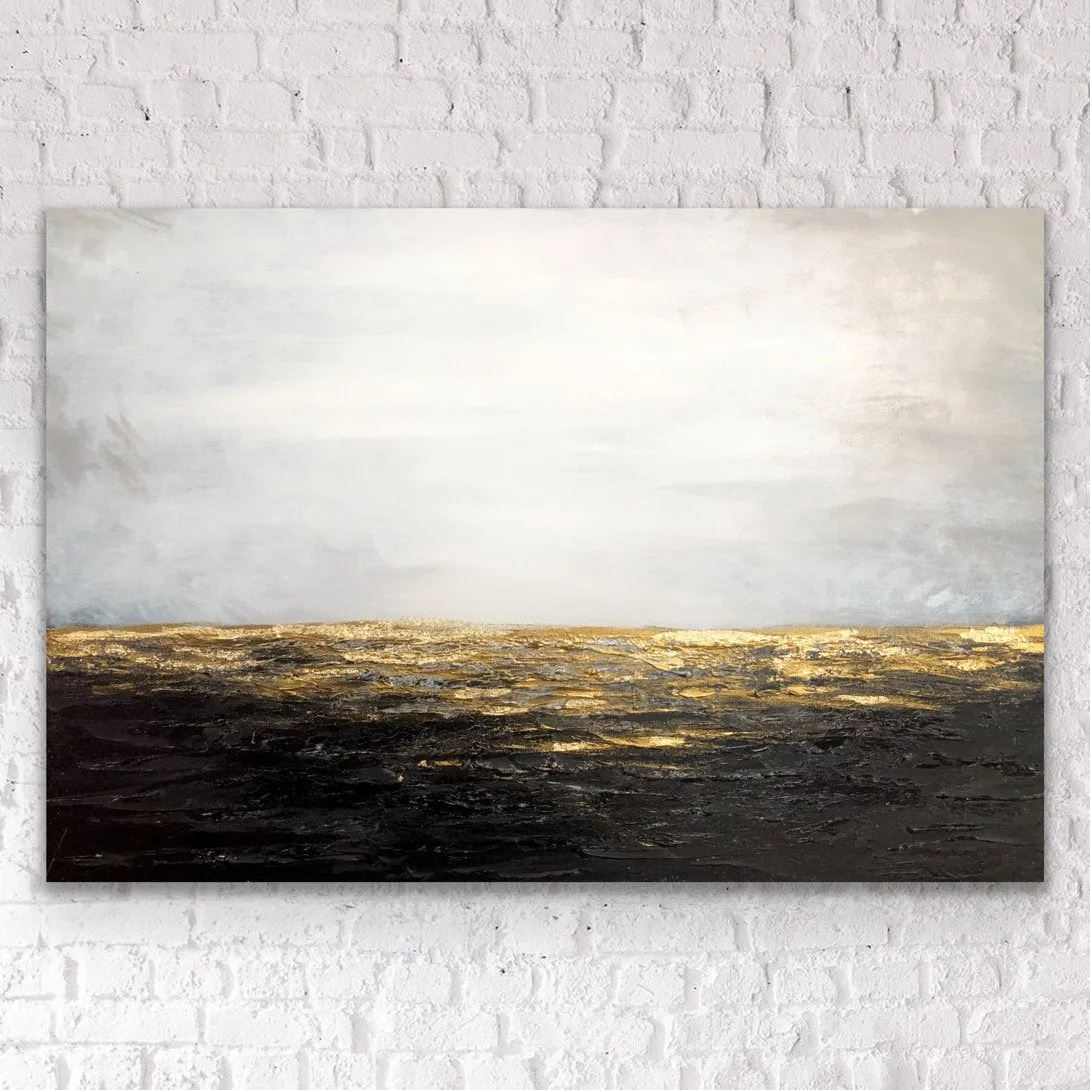 Black White Gold Painting on Canvas Contemporary Art Decor Wp011