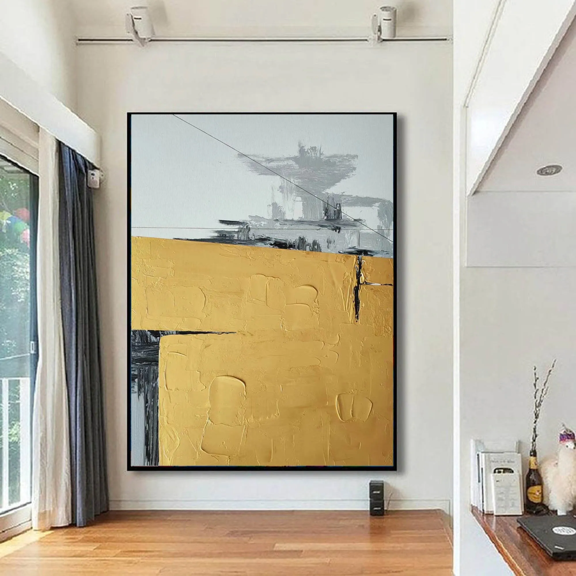 Black Yellow White Large Abstract Painting Original Large Canvas Art Np119