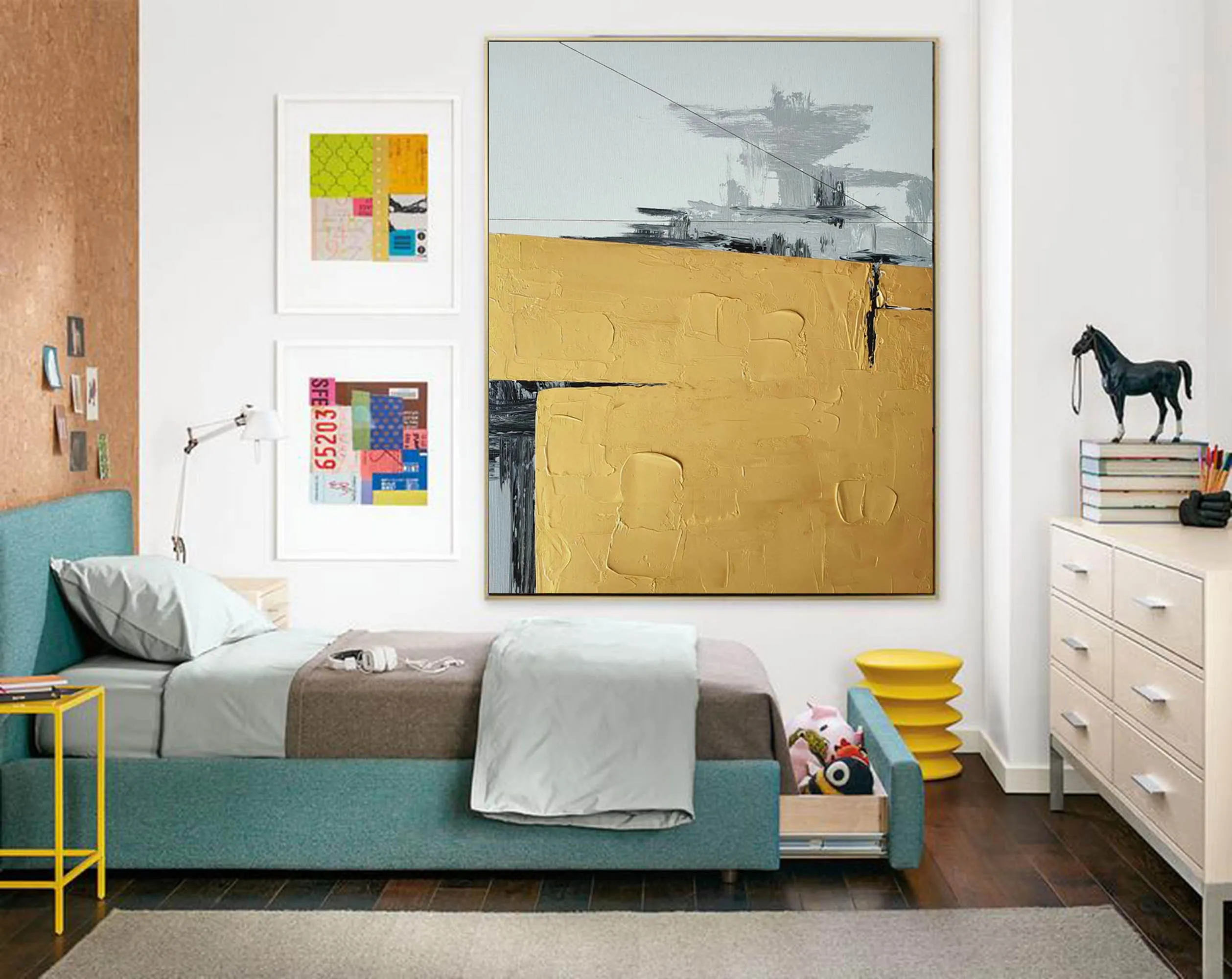 Black Yellow White Large Abstract Painting Original Large Canvas Art Np119