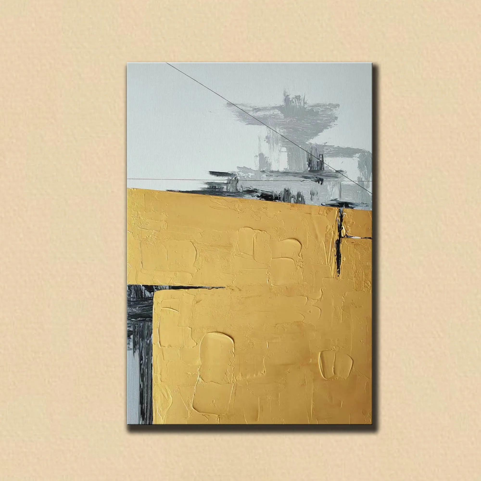 Black Yellow White Large Abstract Painting Original Large Canvas Art Np119