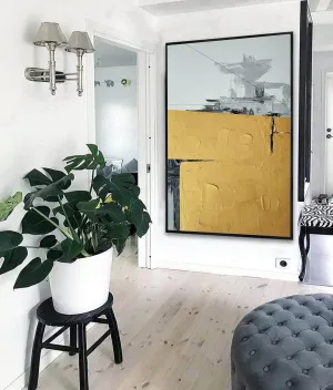 Black Yellow White Large Abstract Painting Original Large Canvas Art Np119