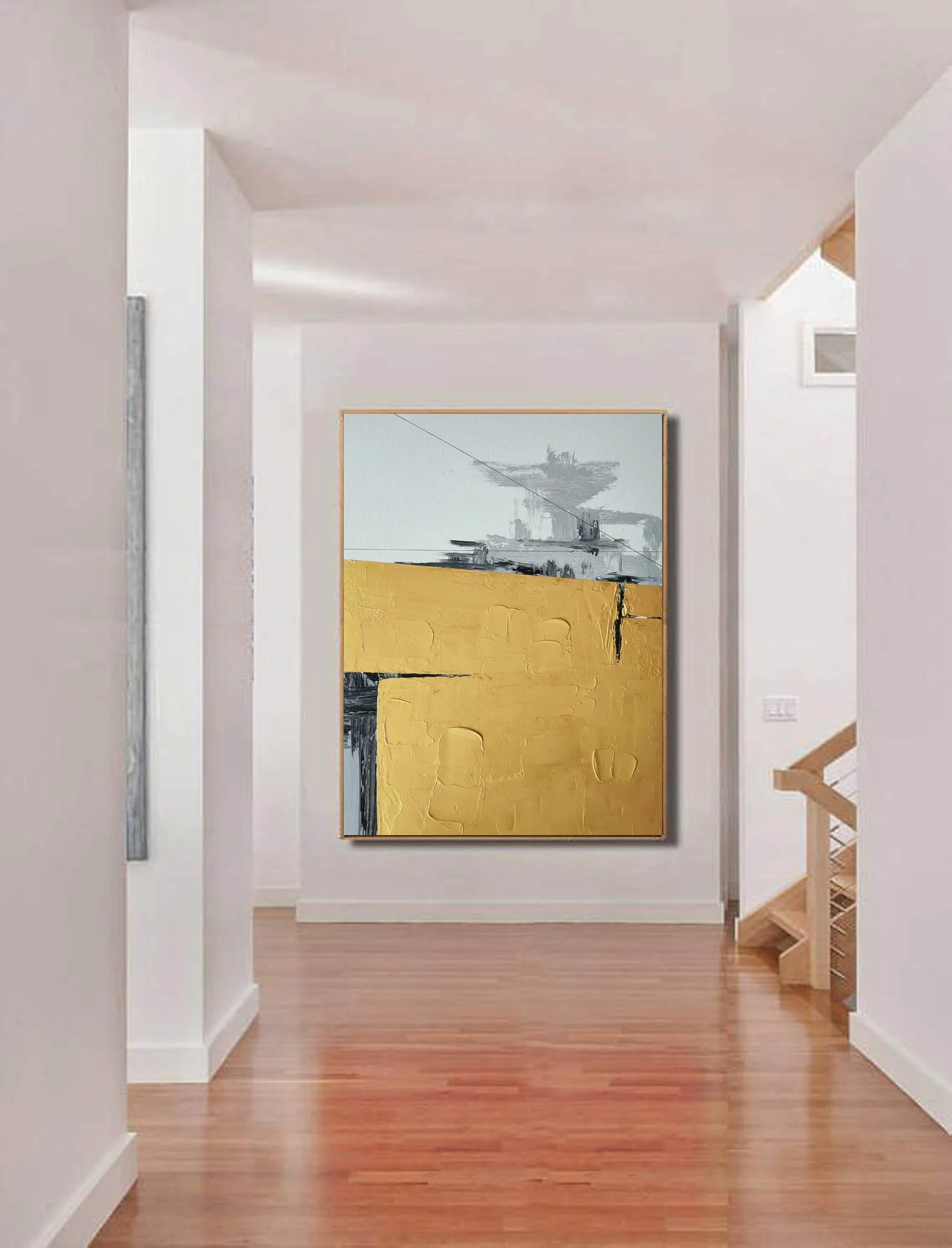 Black Yellow White Large Abstract Painting Original Large Canvas Art Np119
