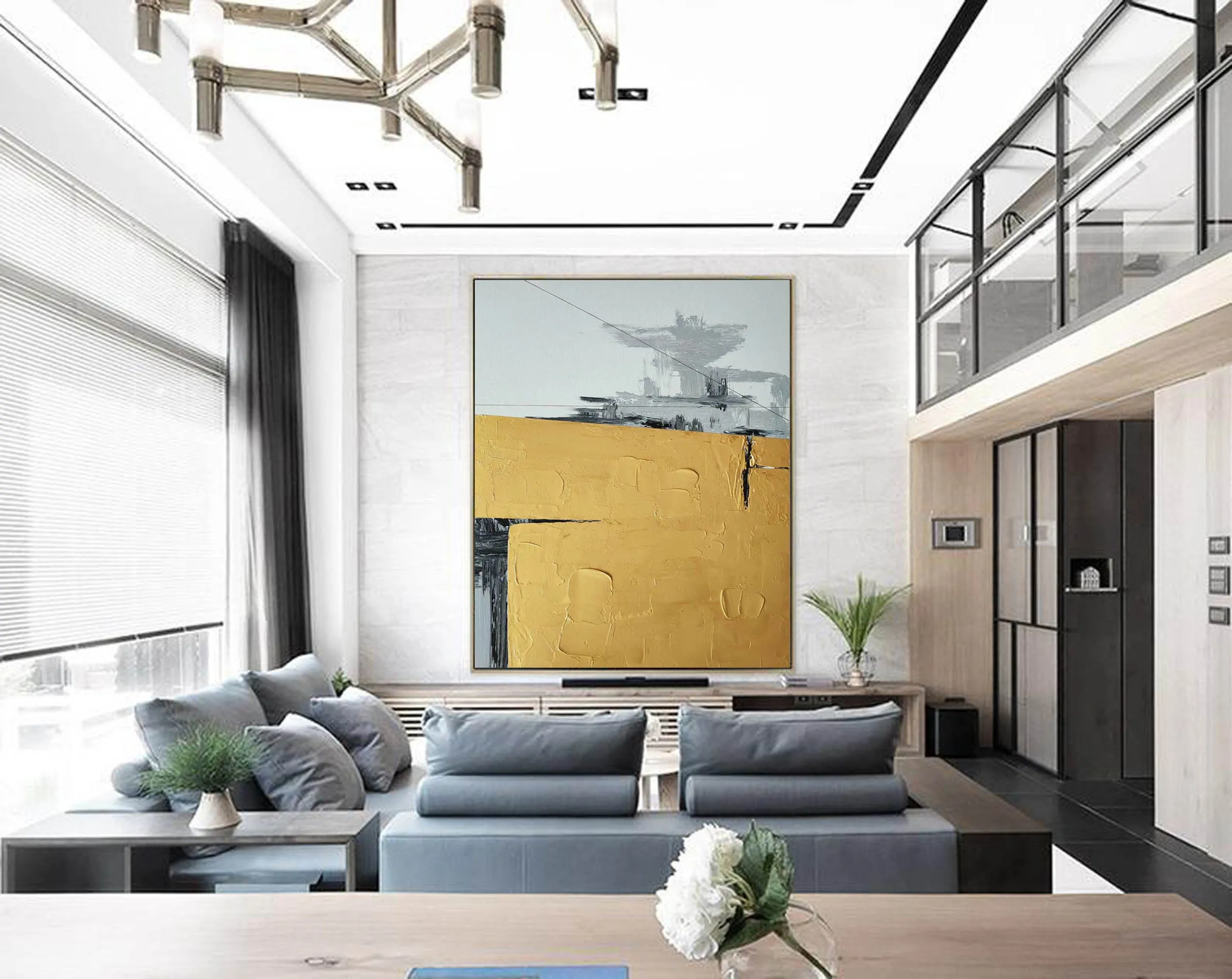 Black Yellow White Large Abstract Painting Original Large Canvas Art Np119