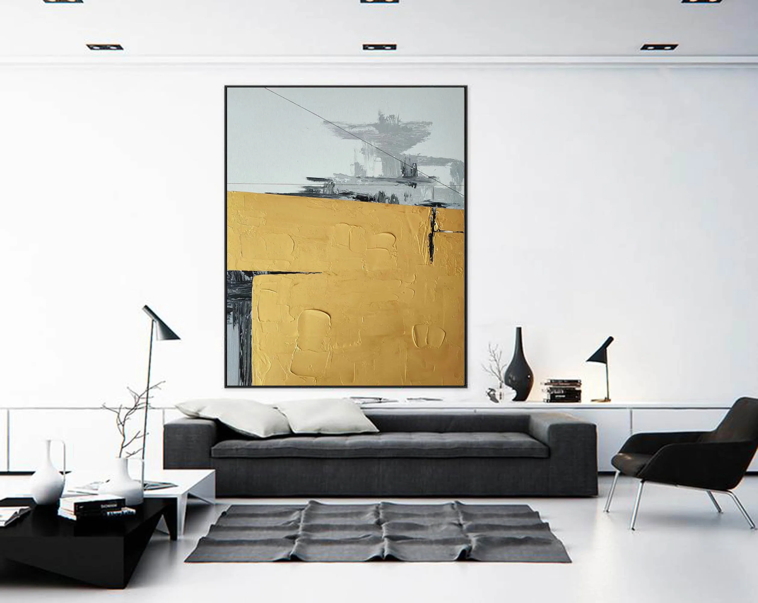 Black Yellow White Large Abstract Painting Original Large Canvas Art Np119