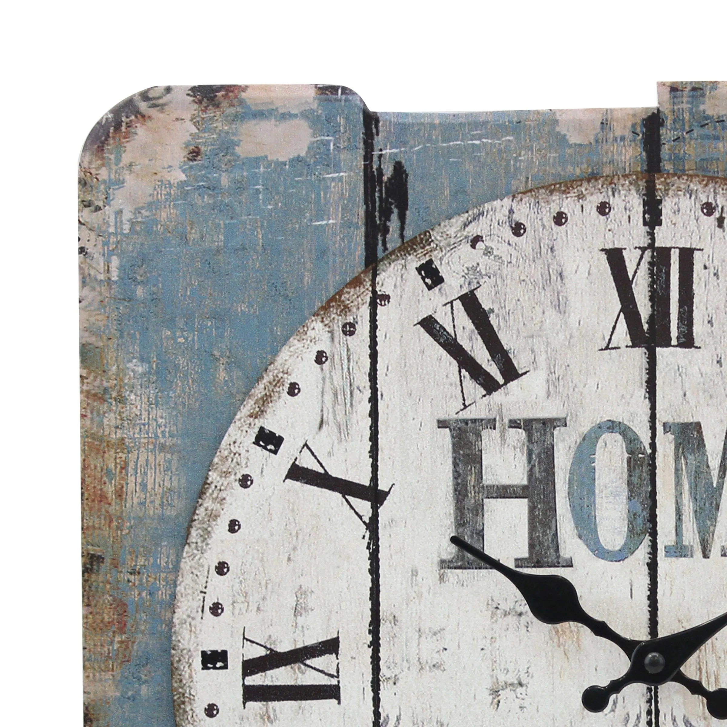 Blue & White Roman Numeral Wood Clock - 15 Inch