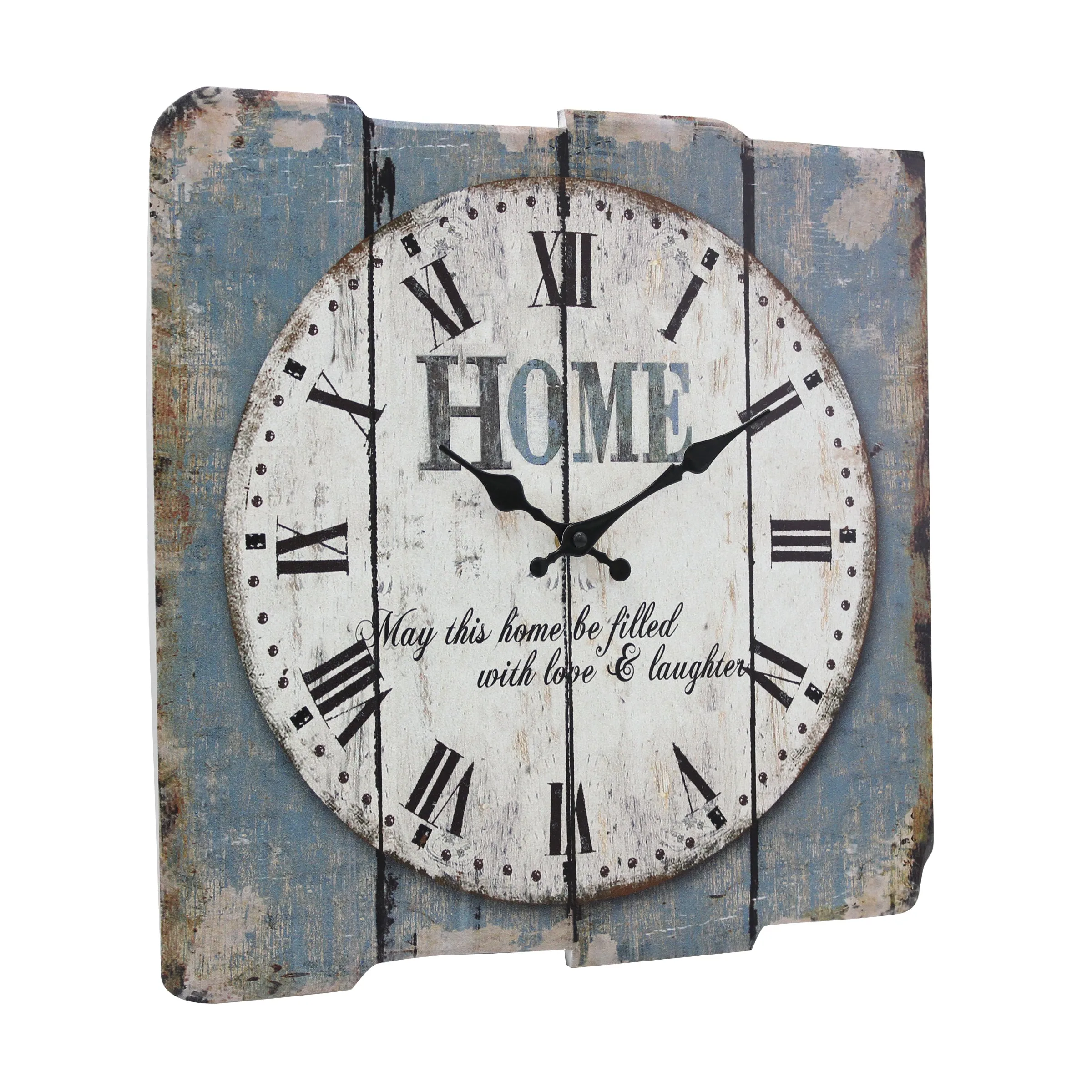Blue & White Roman Numeral Wood Clock - 15 Inch