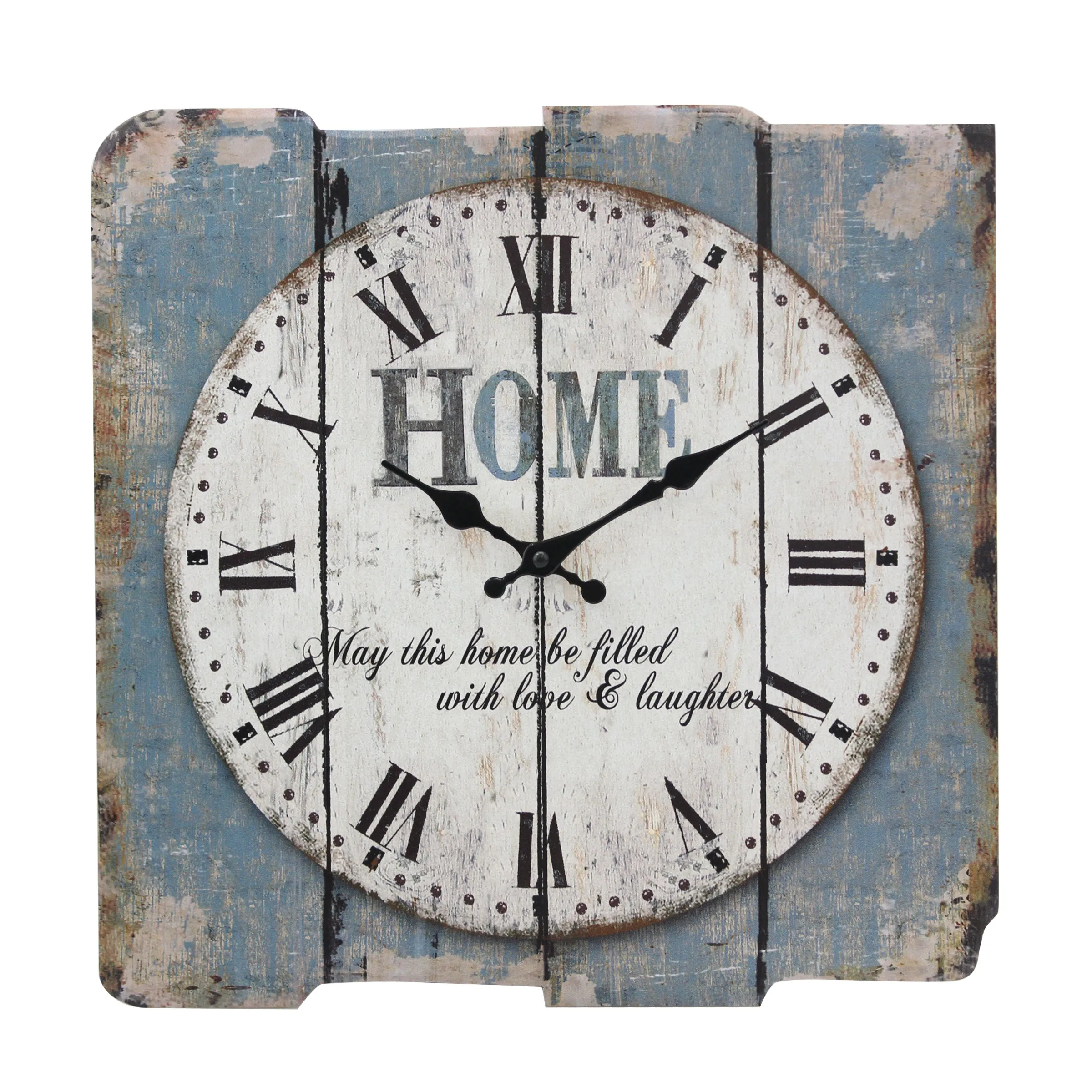 Blue & White Roman Numeral Wood Clock - 15 Inch
