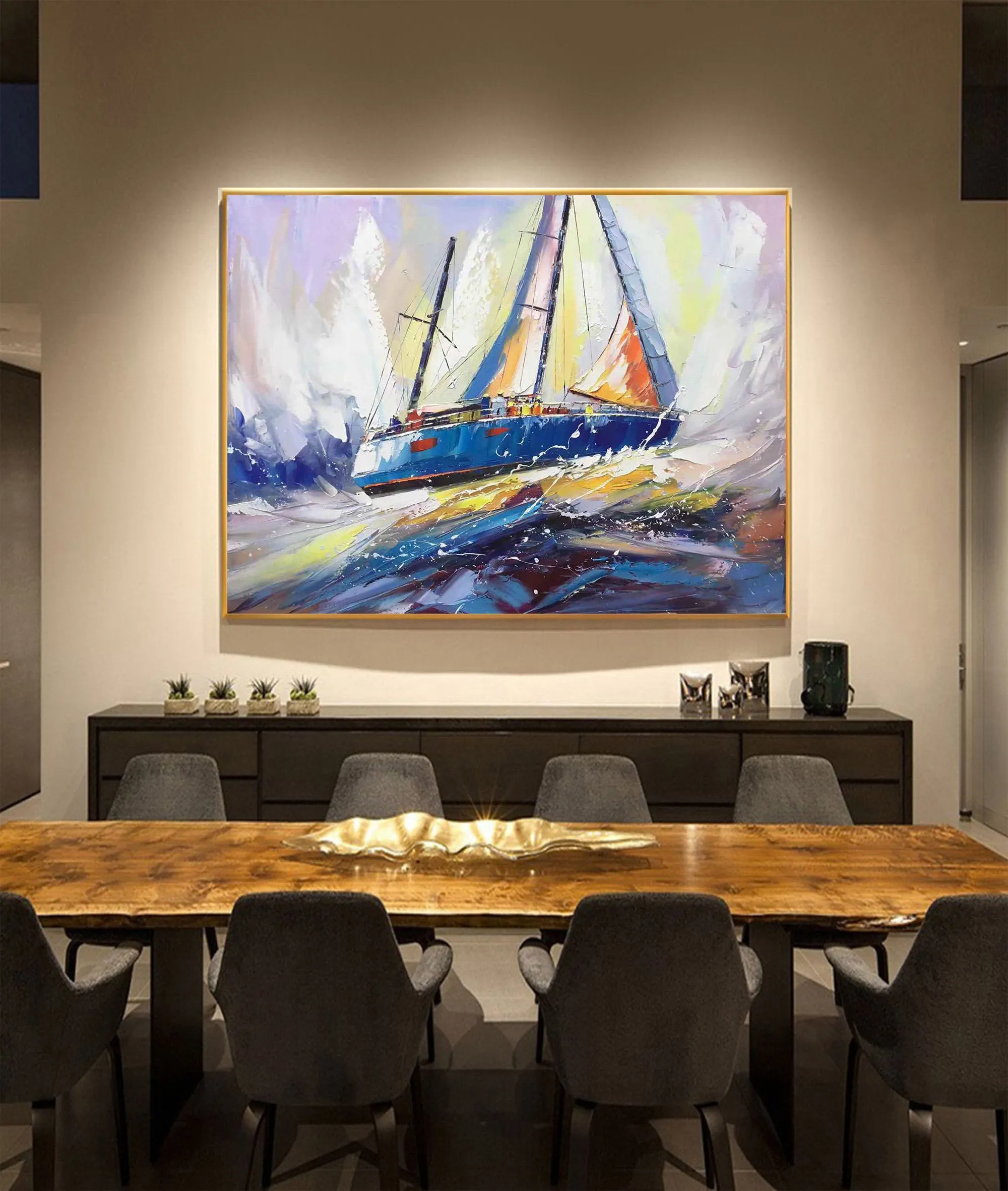 Blue Ocean Painting Sailboat Painting Landscape on Canvas Op031