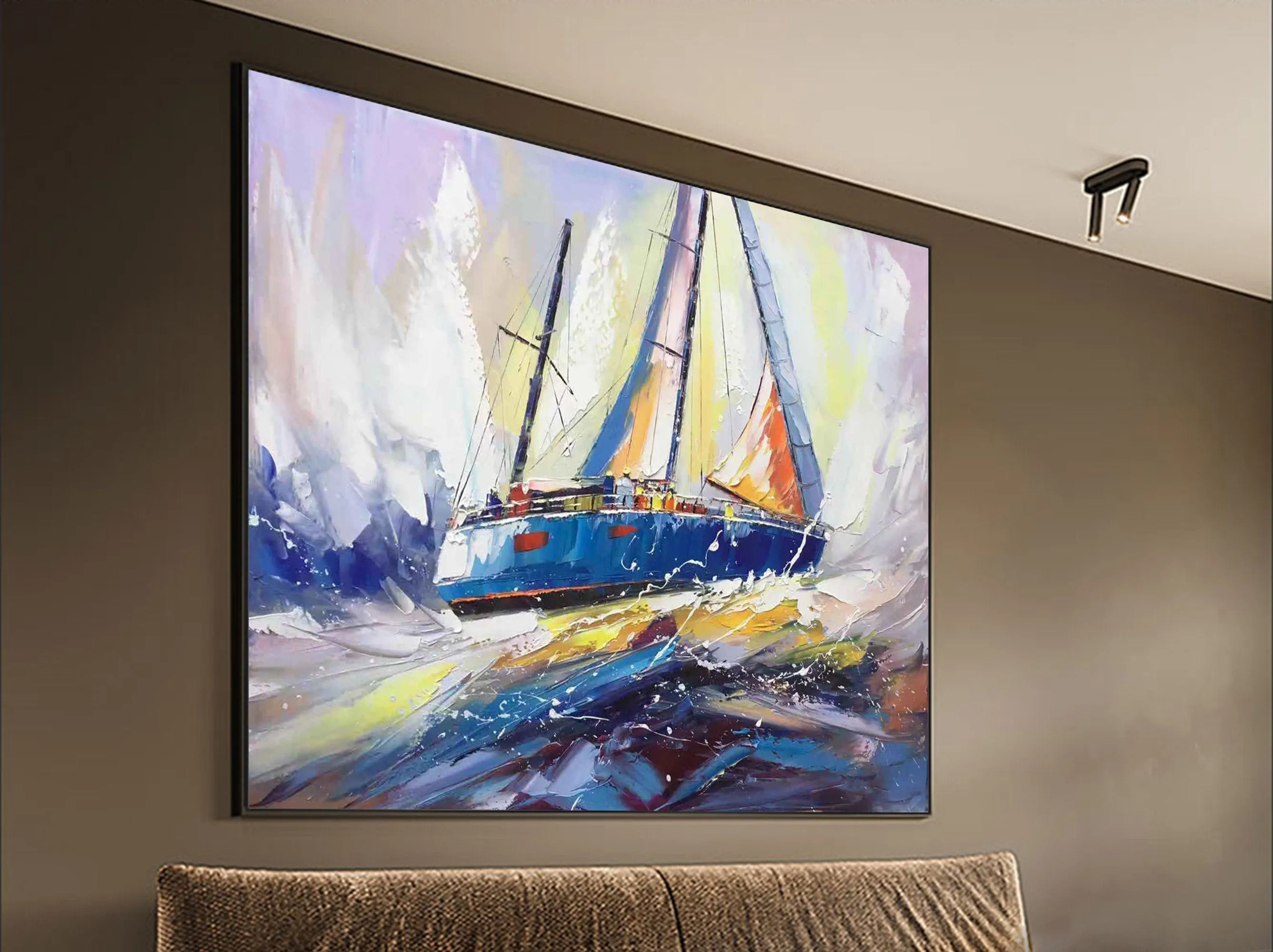 Blue Ocean Painting Sailboat Painting Landscape on Canvas Op031