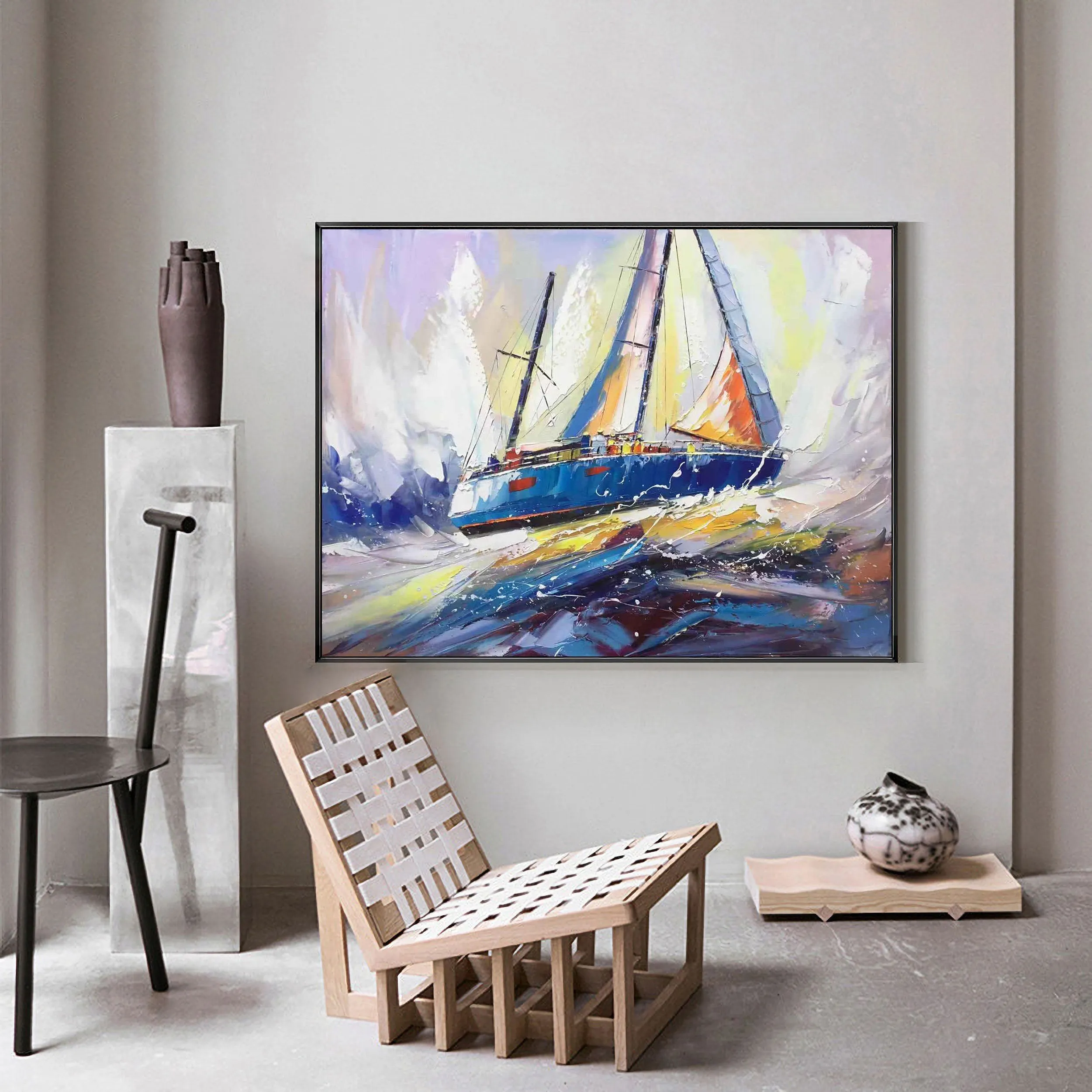 Blue Ocean Painting Sailboat Painting Landscape on Canvas Op031