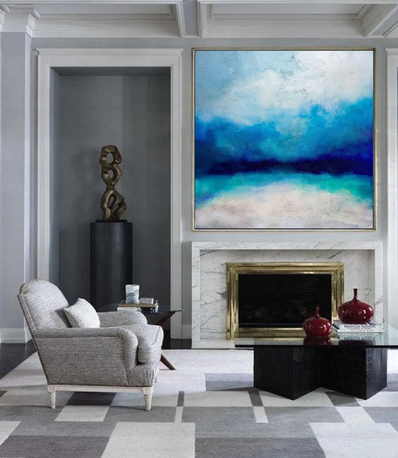 Blue Sky Landscape Abstract Painting Large Wall Sea Painting Dp096