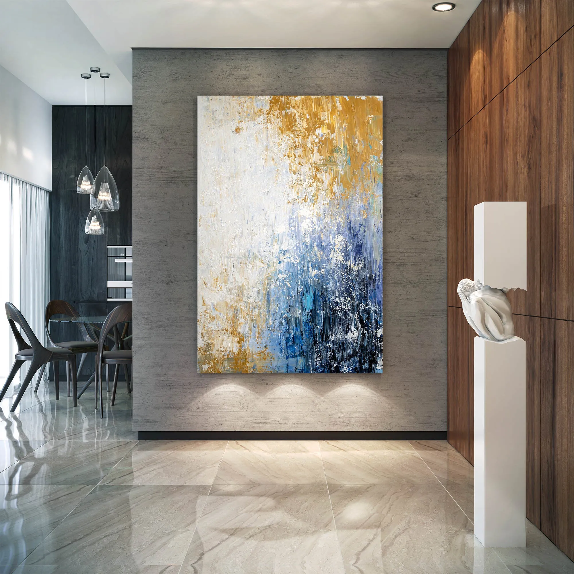 Blue White Yellow Abstract Painting Knife Oil Painting Qp009