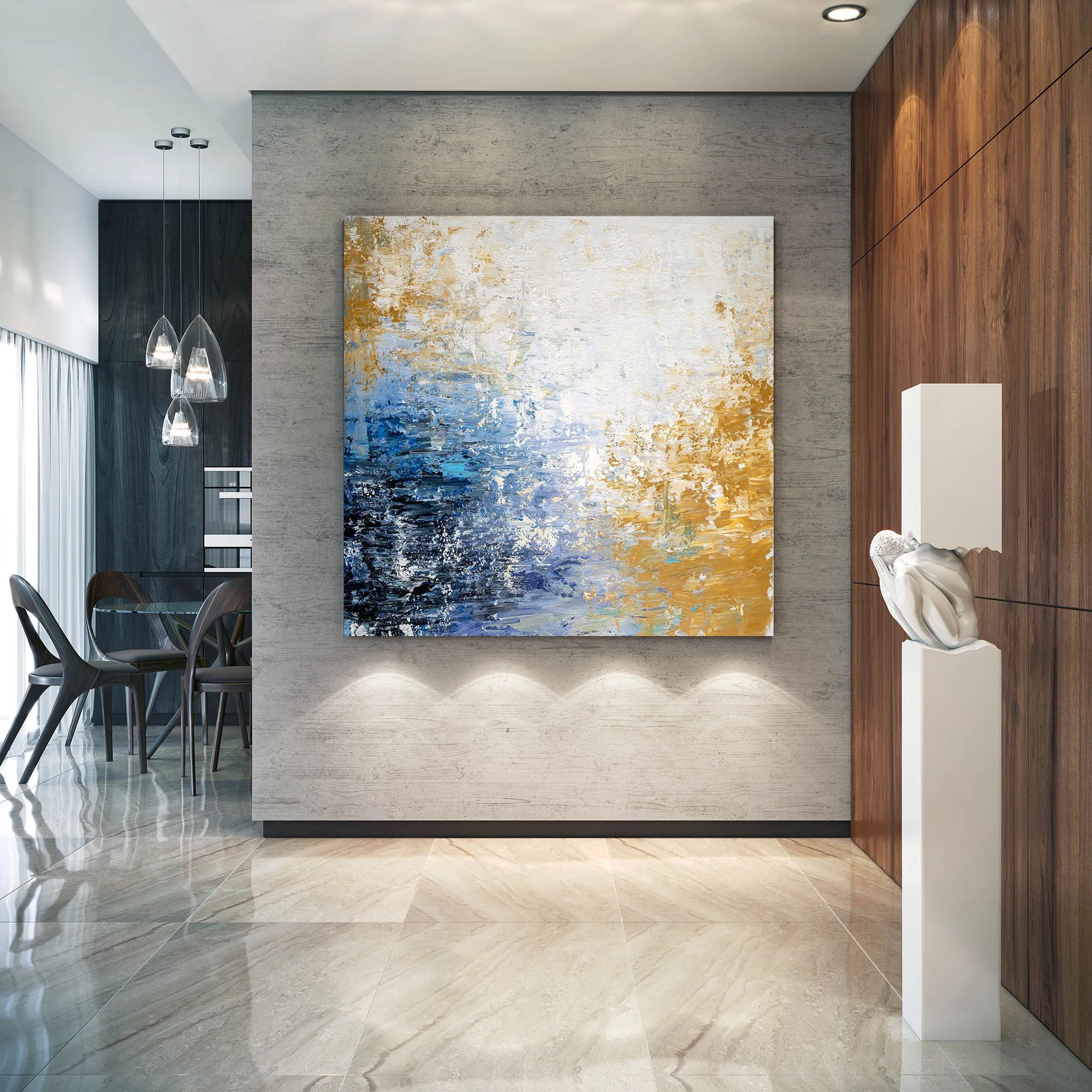 Blue White Yellow Abstract Painting Knife Oil Painting Qp009