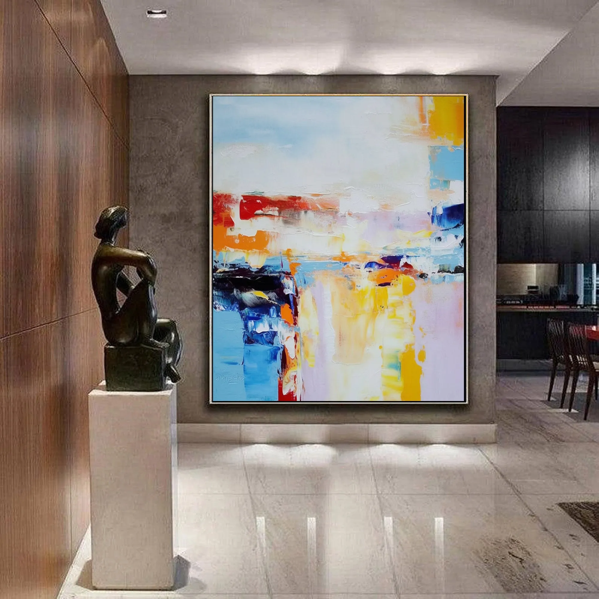 Blue White Yellow Abstract Painting Textured Canvas Painting Large Canvas Art For Living Room