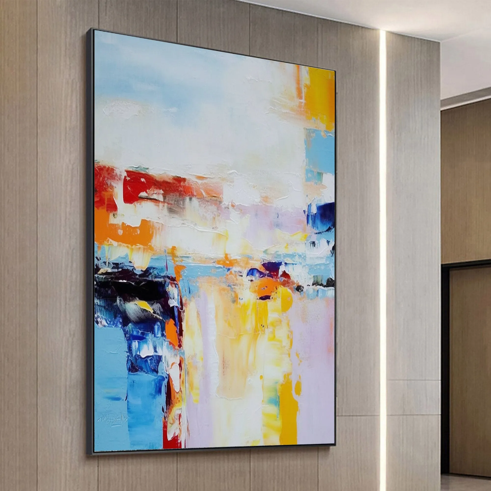 Blue White Yellow Abstract Painting Textured Canvas Painting Large Canvas Art For Living Room