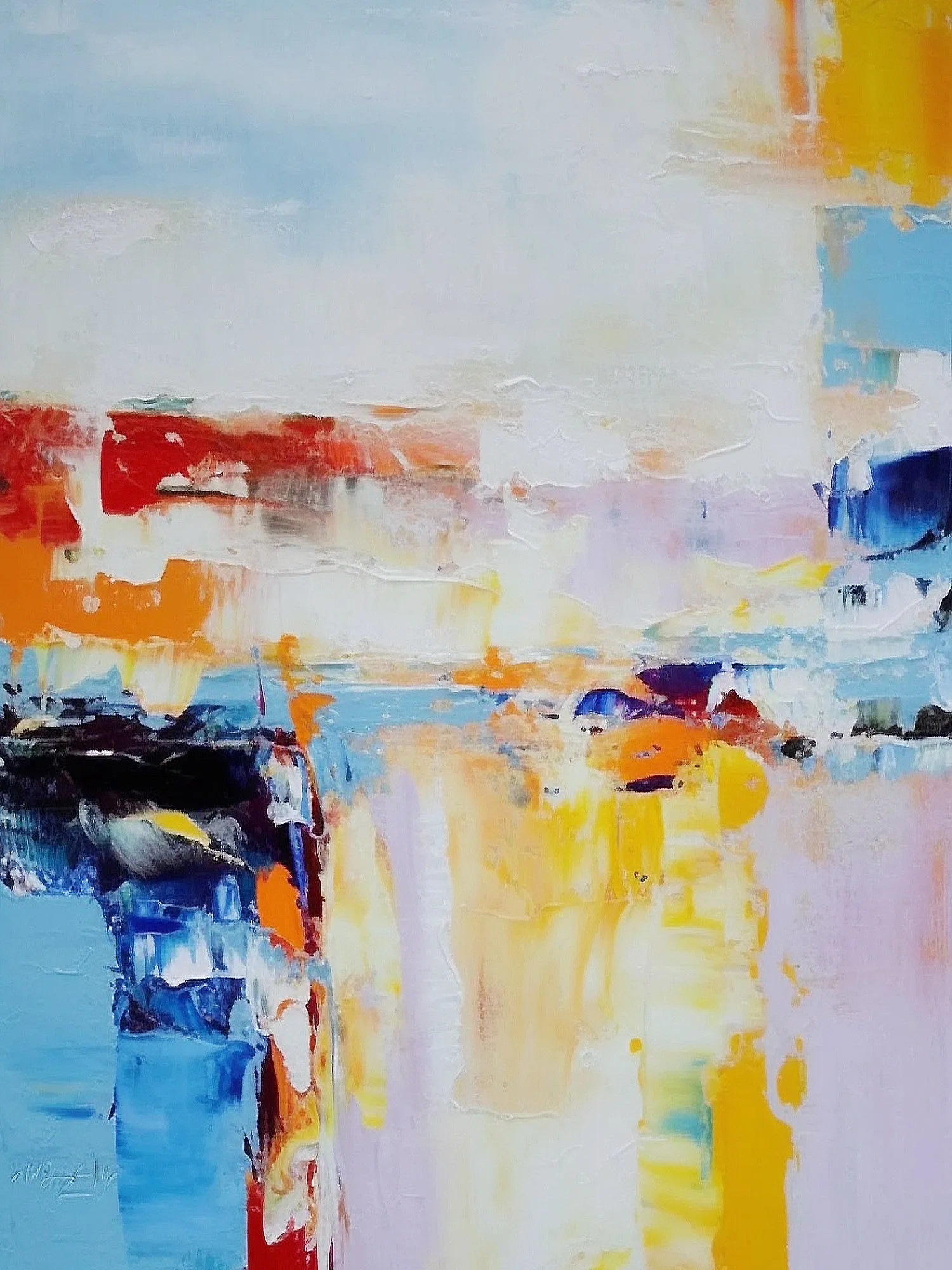 Blue White Yellow Abstract Painting Textured Canvas Painting Large Canvas Art For Living Room
