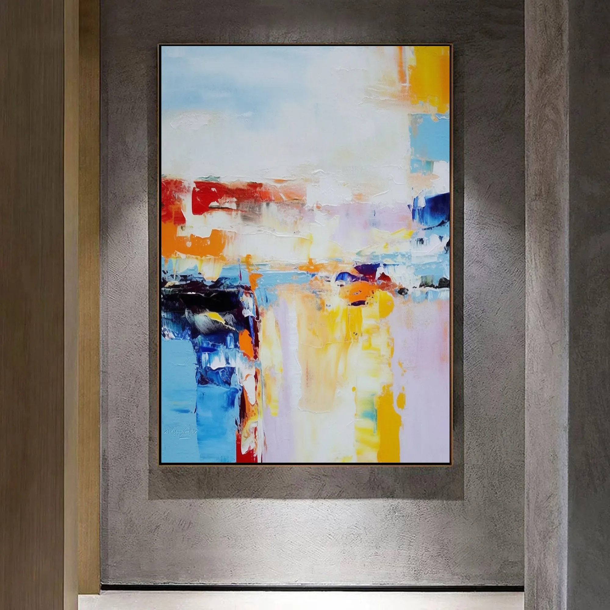 Blue White Yellow Abstract Painting Textured Canvas Painting Large Canvas Art For Living Room