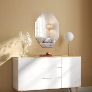 Bnezz - Self Adhesive Wall Mirror Stickers Big Size (30x20) Cm Frameless Mirror for Wall Stickers | Mirror for Bathroom | Bedroom | Wash Basin Flexible Mirror Sheets for Wall (J-OctagonMirror)