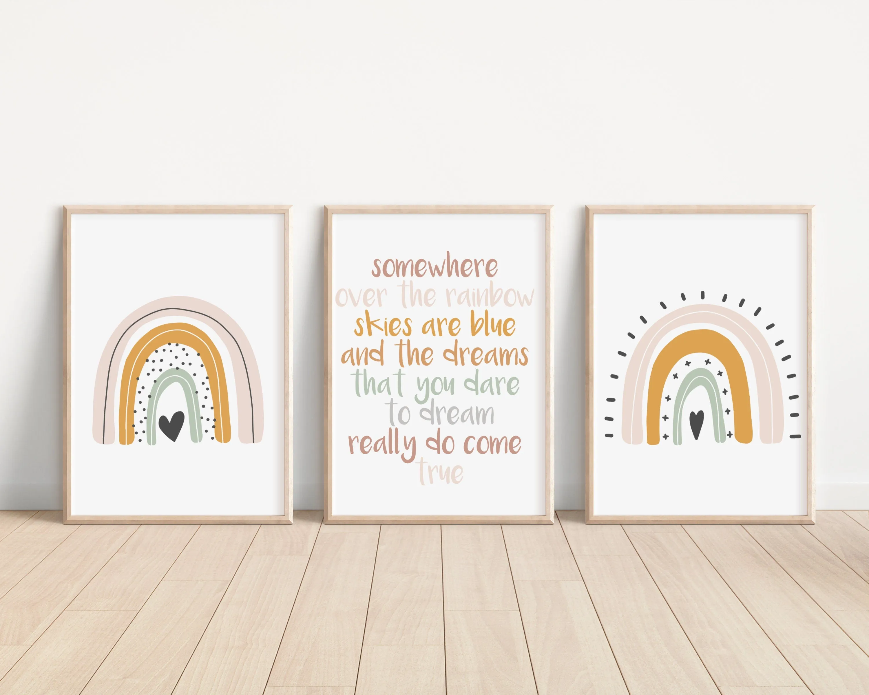 Boho Rainbow Set of 3 Nursery Art Prints, Girl colorful Nursery Wall Art, Nursery Decor, Play Room, Baby Room Ideas,Rainbow, 009