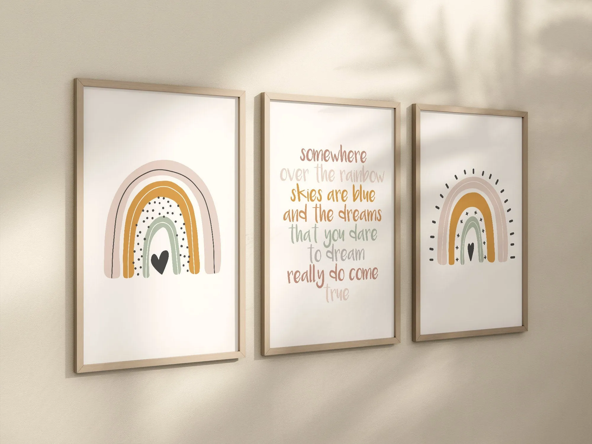 Boho Rainbow Set of 3 Nursery Art Prints, Girl colorful Nursery Wall Art, Nursery Decor, Play Room, Baby Room Ideas,Rainbow, 009
