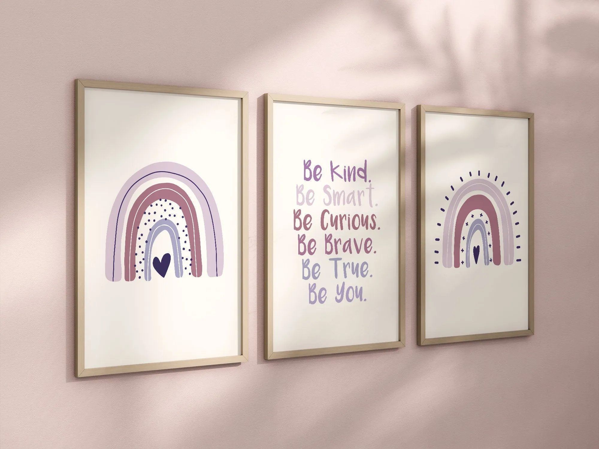 Boho Rainbow Set of 3 Nursery Art Prints, Girl Room Purple Nursery Wall Art, Affirmations, Play Room, Baby Room,Rainbow, Lavender 026
