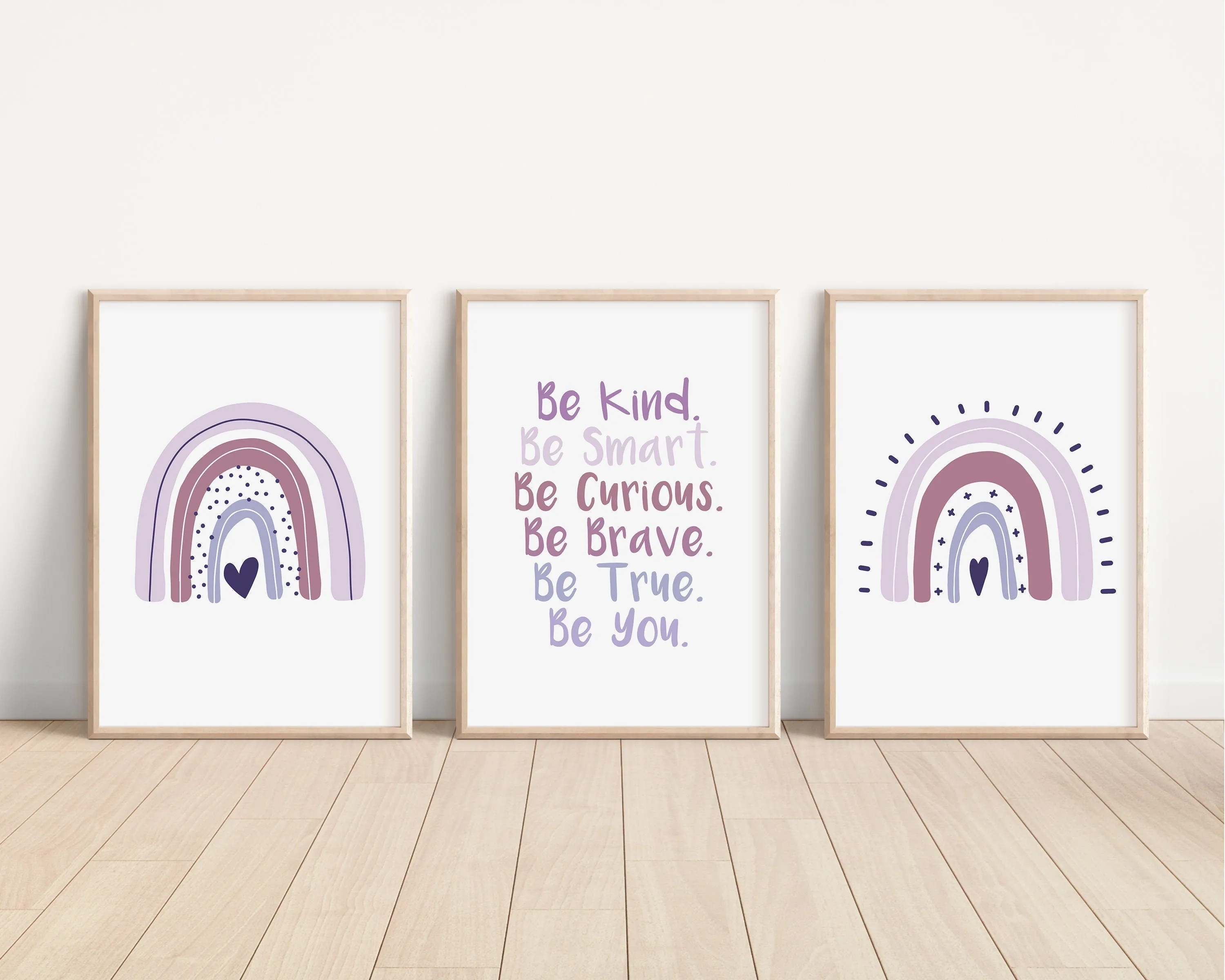Boho Rainbow Set of 3 Nursery Art Prints, Girl Room Purple Nursery Wall Art, Affirmations, Play Room, Baby Room,Rainbow, Lavender 026