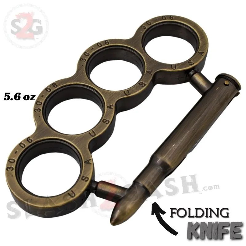 Bullet Knuckles w/ Hidden Knife 30-06 Caliber Paperweight - Bronze