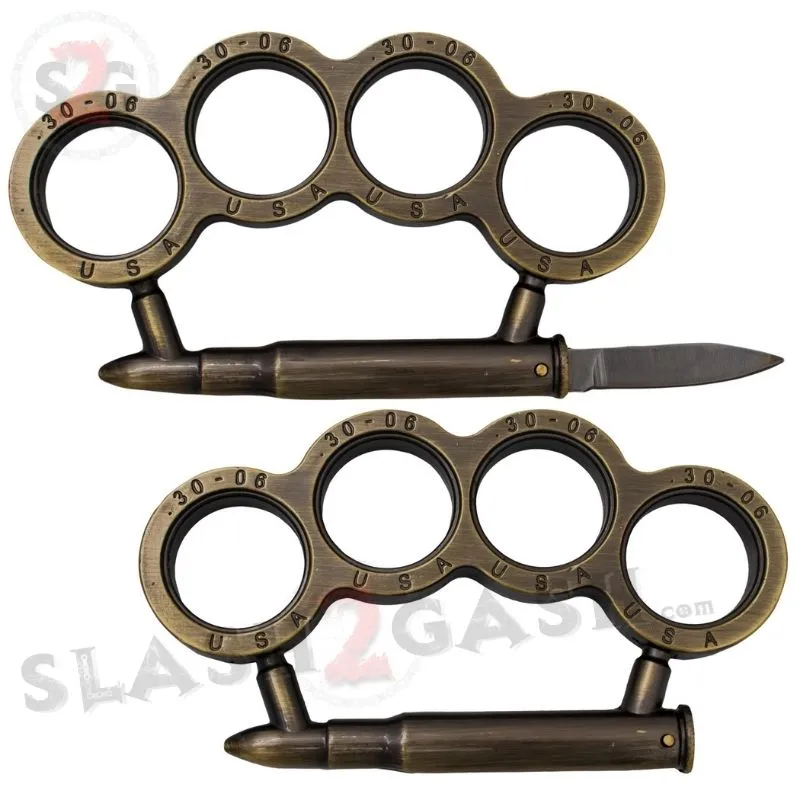 Bullet Knuckles w/ Hidden Knife 30-06 Caliber Paperweight - Bronze