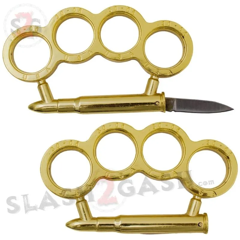 Bullet Knuckles w/ Hidden Knife 30-06 Caliber Paperweight - Gold