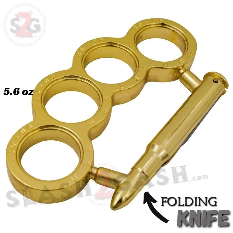 Bullet Knuckles w/ Hidden Knife 30-06 Caliber Paperweight - Gold