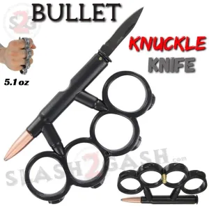 Bullet Knuckles w/ Hidden Knife 7.62x54 Belt Buckle Paperweight - Black