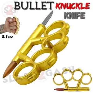 Bullet Knuckles w/ Hidden Knife 7.62x54 Belt Buckle Paperweight - Gold