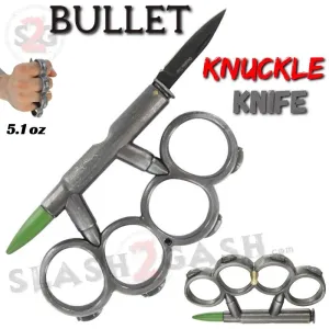 Bullet Knuckles w/ Hidden Knife 7.62x54 Belt Buckle Paperweight - Gun Metal
