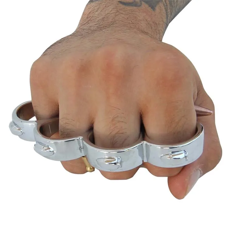 Bullet Knuckles w/ Hidden Knife 7.62x54 Belt Buckle Paperweight - Silver