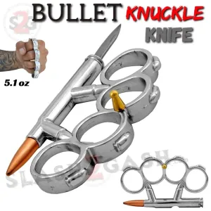 Bullet Knuckles w/ Hidden Knife 7.62x54 Belt Buckle Paperweight - Silver