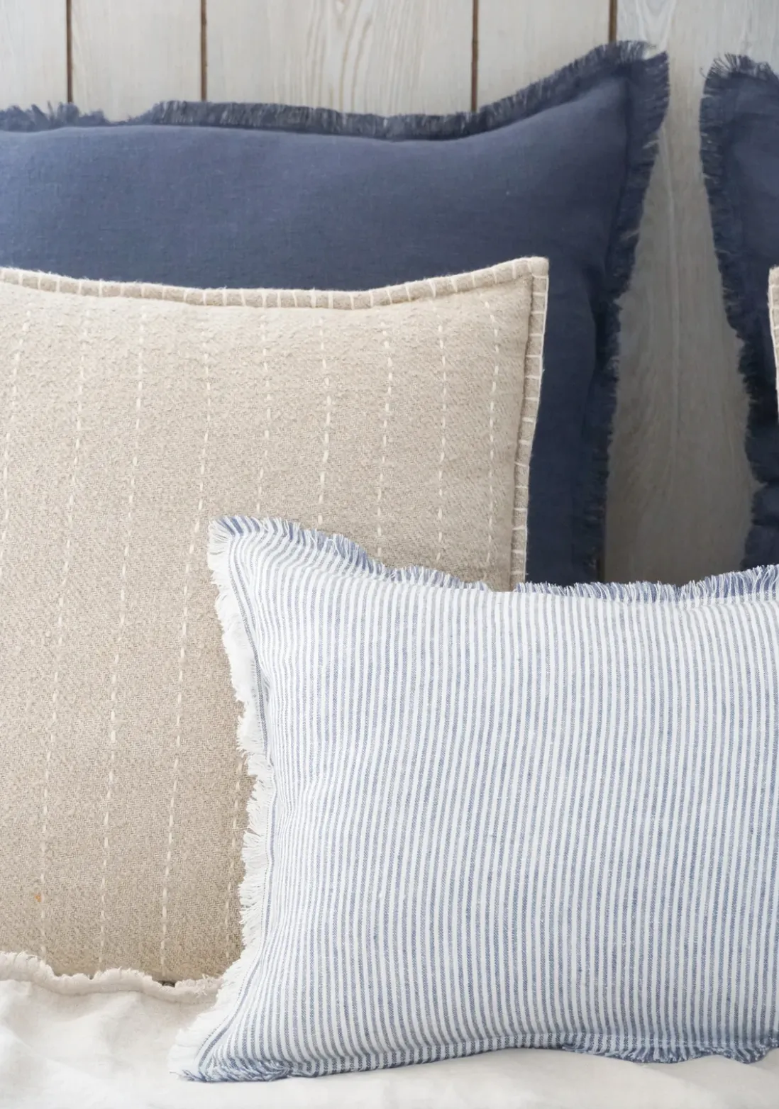 Chambray Blue & White Linen Pillows