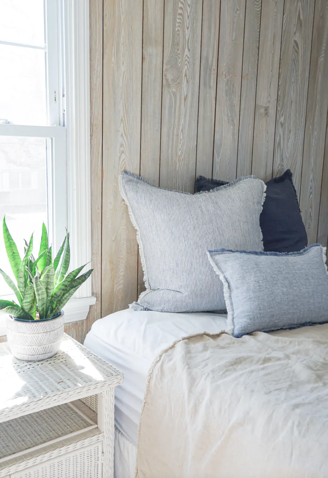 Chambray Blue & White Linen Pillows
