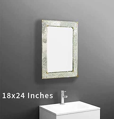 Cheval Glass Beautifully Engraved Designer Rectangular Wall Mirror with Silver Frame - (24 X 24 Inches, Silver)