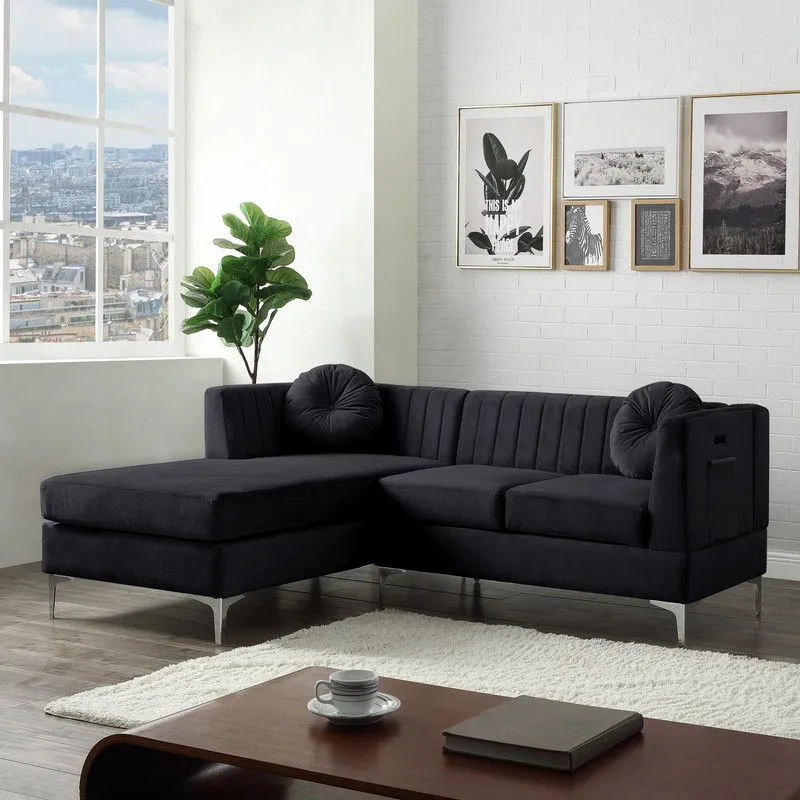 Chloe - Velvet Sectional Sofa Chaise With USB Charging Port by Couch.com